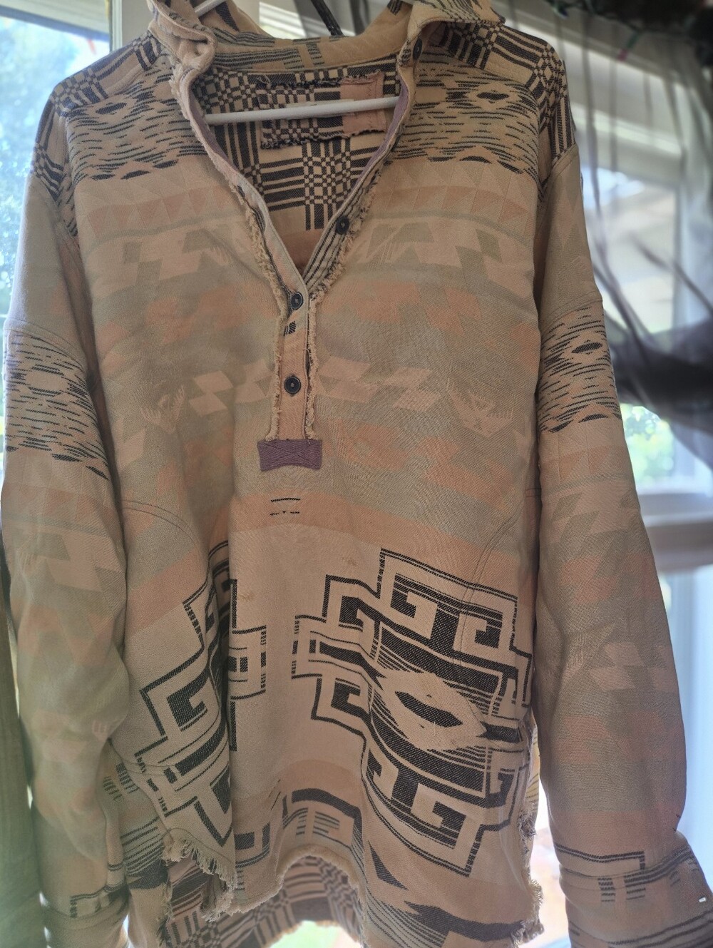 We The Free Beige & Black Aztec-Inspired Pullover Hoodie - Picture 4 of 9